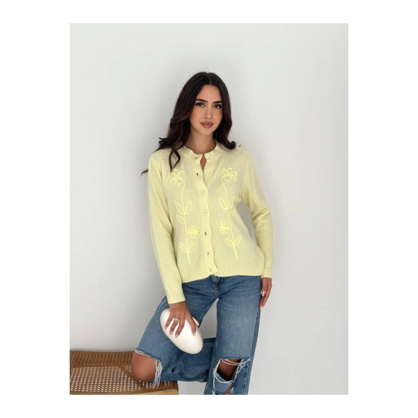 Sarı ZR Model Düğmeli Triko Hırka