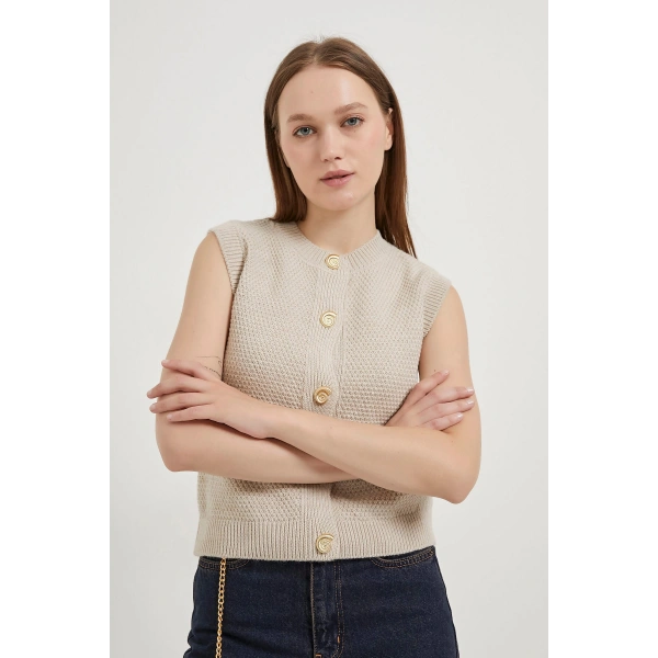 ARMALIFE 1181 GOLD DÜĞME DETAYLI TRİKO KADIN YELEK