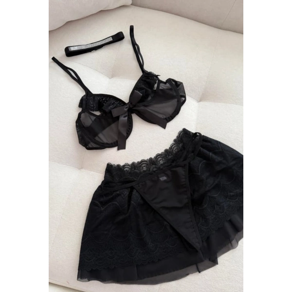 Yılbaşı Hediyesi Stella Dantel Detaylı Kırmızı Etekli Bralet Set