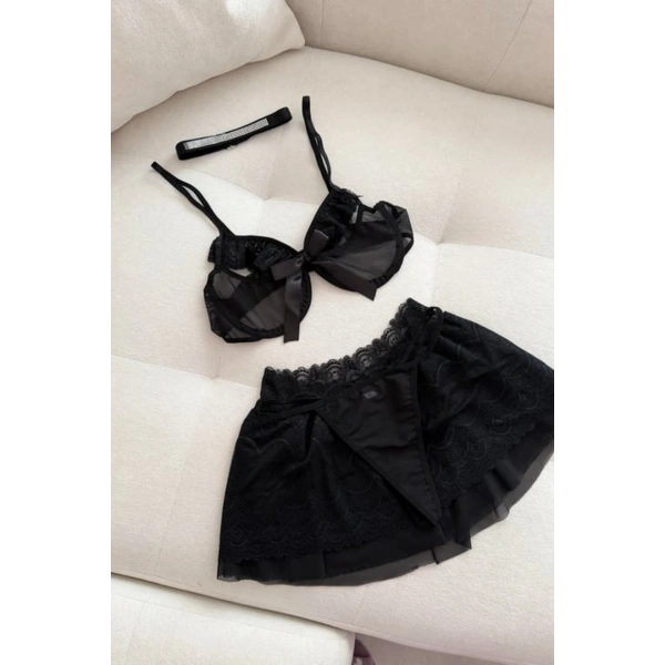 Yılbaşı Hediyesi Stella Dantel Detaylı Kırmızı Etekli Bralet Set