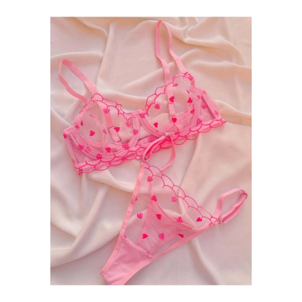 Minik Kalp Desenli İç Çamaşır Takımı ( Sütyen & Tanga )
