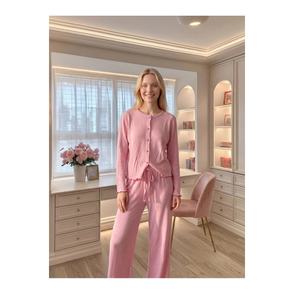 Kadın %100 Pamuk Soft Pembe Pijama Takımı
