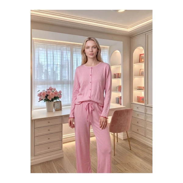 Kadın %100 Pamuk Soft Pembe Pijama Takımı