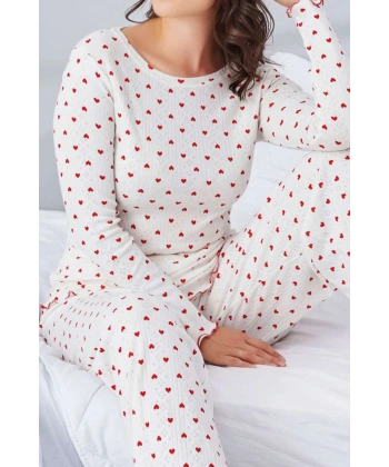 Saf %100 Pamuk Uzun Kol Kadın Pijama Takımı