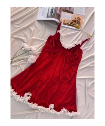 Midnight Elegance – Kırmızı İnce Askılı Gecelik