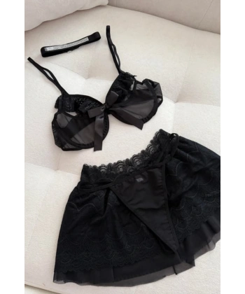 Stella Dantel Detaylı Kırmızı Etekli Bralet Set