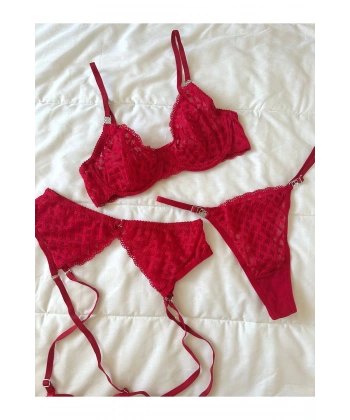 Yılbaşı Hediyesi Emilly Kırmızı Balenli 3lü Sütyen Takımı