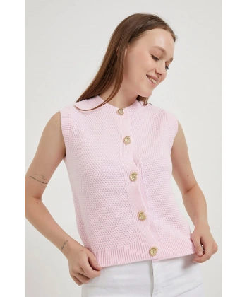 ARMALIFE 1181 GOLD DÜĞME DETAYLI TRİKO KADIN YELEK
