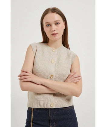 ARMALIFE 1181 GOLD DÜĞME DETAYLI TRİKO KADIN YELEK
