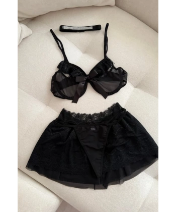 Yılbaşı Hediyesi Stella Dantel Detaylı Kırmızı Etekli Bralet Set