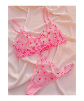 Minik Kalp Desenli İç Çamaşır Takımı ( Sütyen & Tanga )