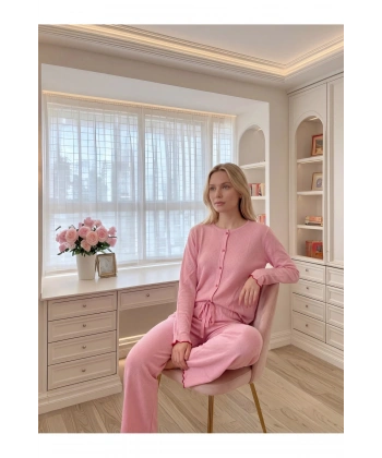 Kadın %100 Pamuk Soft Pembe Pijama Takımı