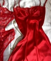 Limited Edition Kırmızı Transparan Body & Saten Dantel Kırmızı Gecelik Seti