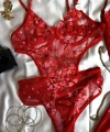 Limited Edition Kırmızı Transparan Body & Saten Dantel Kırmızı Gecelik Seti