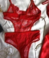 Limited Edition Kırmızı Transparan Body & Saten Dantel Kırmızı Gecelik Seti