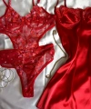 Limited Edition Kırmızı Transparan Body & Saten Dantel Kırmızı Gecelik Seti