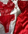 Limited Edition Kırmızı Transparan Body & Saten Dantel Kırmızı Gecelik Seti