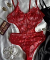 Limited Edition Kırmızı Transparan Body & Saten Dantel Siyah Gecelik Seti