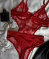 Limited Edition Kırmızı Transparan Body & Saten Dantel Siyah Gecelik Seti