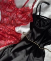 Limited Edition Kırmızı Transparan Body & Saten Dantel Siyah Gecelik Seti