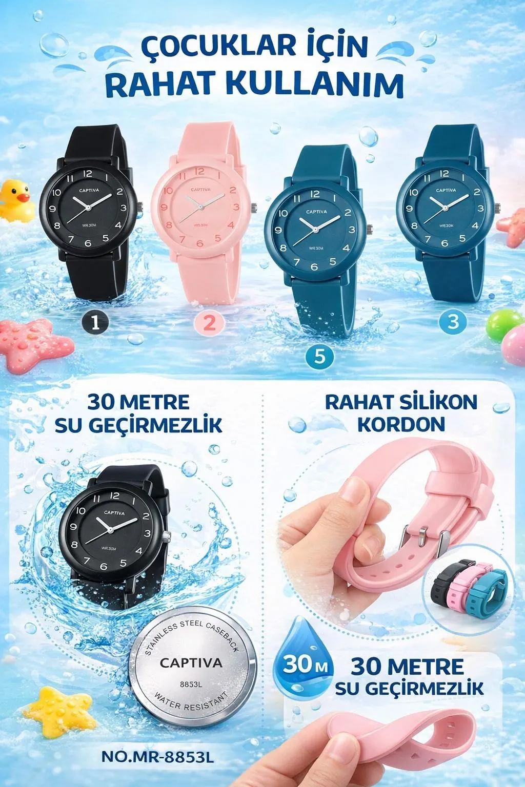 Captiva Analog Suya Dayanıklı Silikon Kordonlu Çoçuk Kol Saati Yeni Moda Şık Tararım CP.ML.003A3