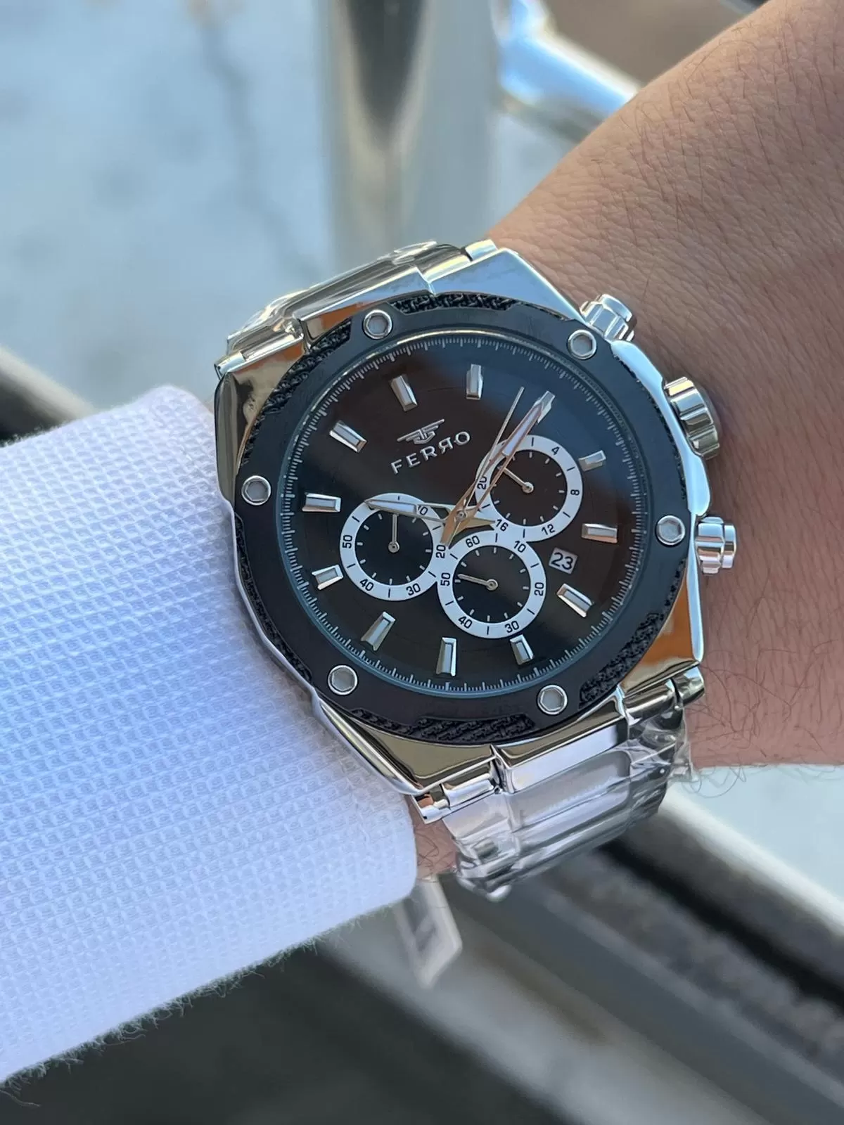 Ferro Çelik Kordon İç Fonksiyonları Aktif Chronograph 30 Mt Su Geçirmez Erkek Kol Saati EFM.31397.J2