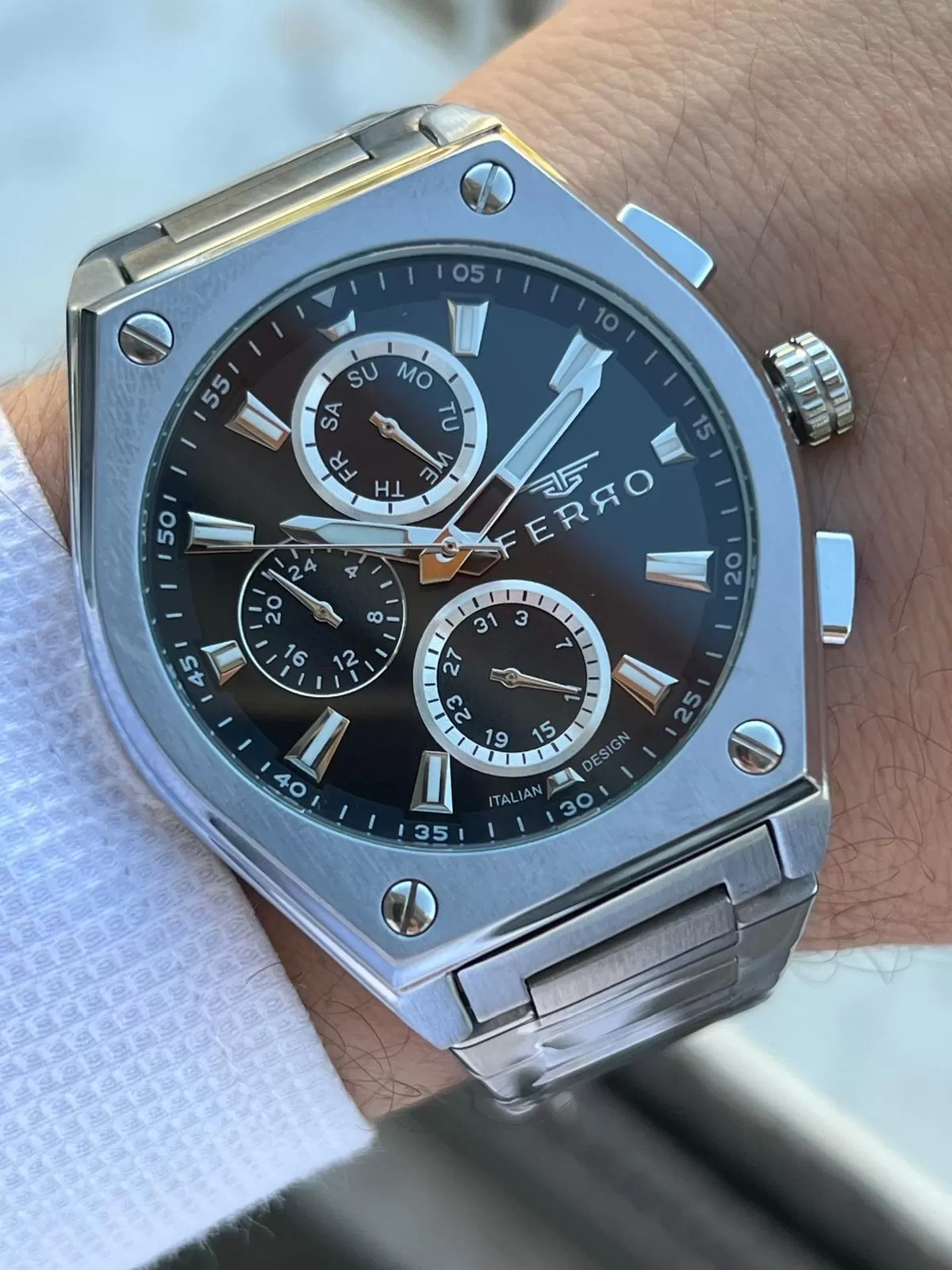 Ferro Çelik Kordon İç Fonksiyonları Aktif Chronograph 30 Mt Su Geçirmez Erkek Kol Saati EFM.40132.A2