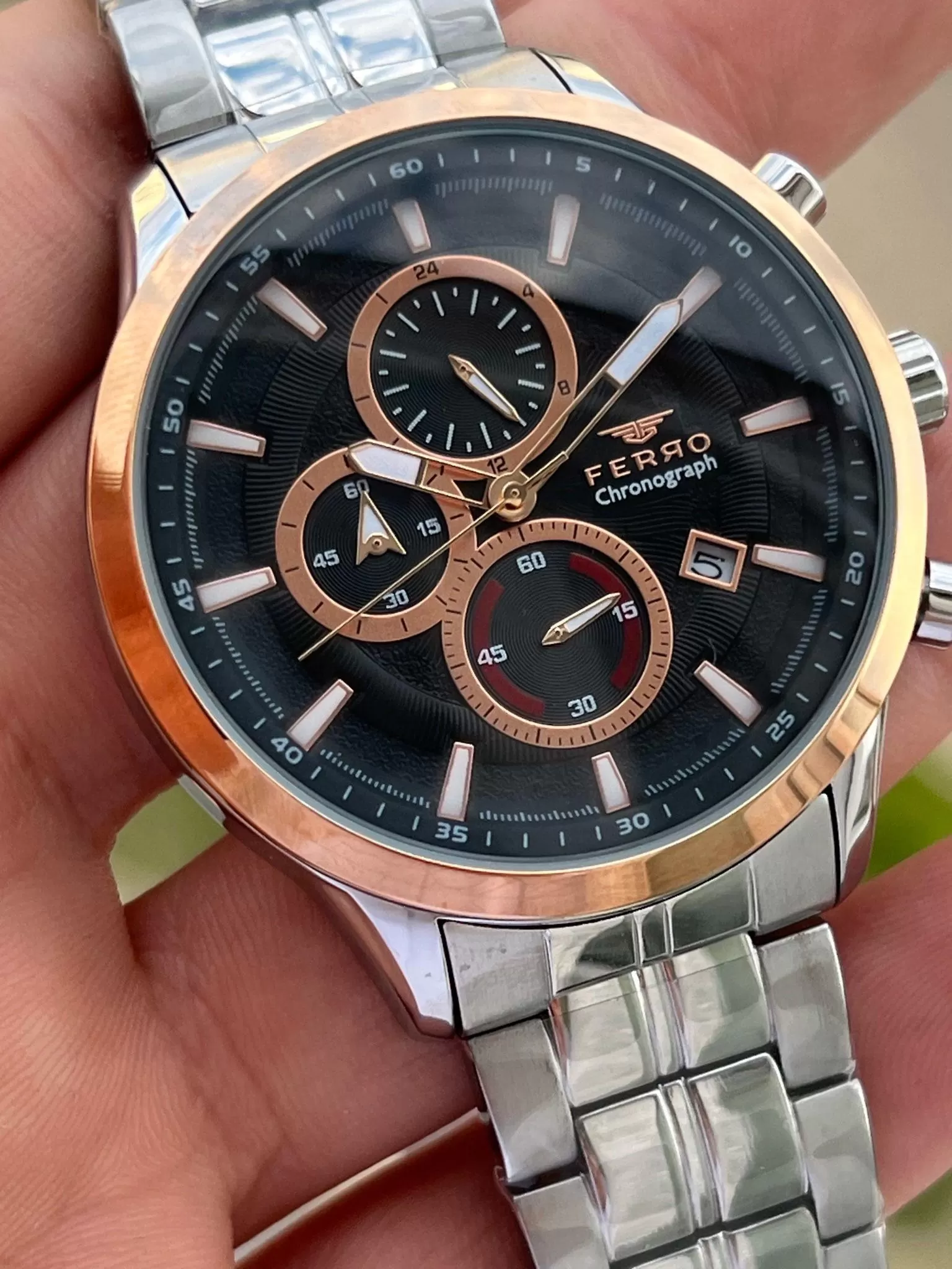 Ferro Çelik Kordon İç Fonksiyonları Aktif Chronograph 30 Mt Su Geçirmez Erkek Kol Saat EFM31377-E2