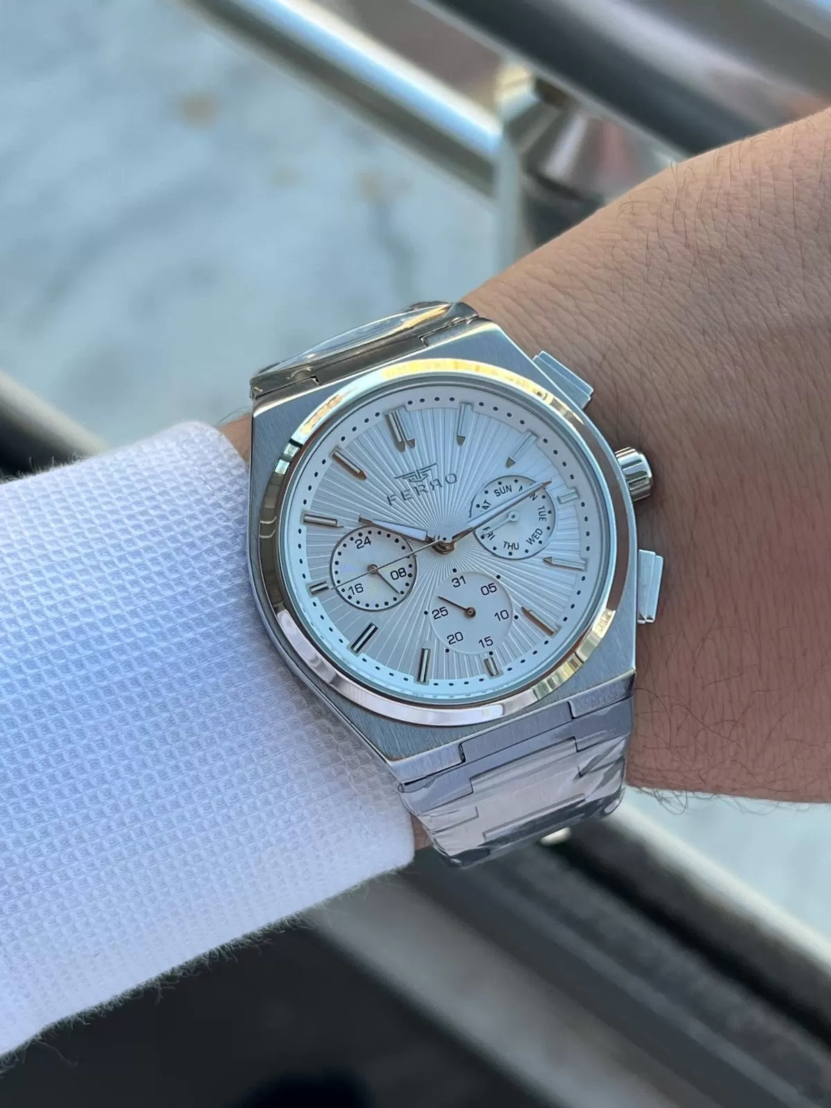 Ferro Çelik Kordon İç Fonksiyonları Aktif Chronograph 30 Mt Su Geçirmez Erkek Kol Saati EFM.11452.GB