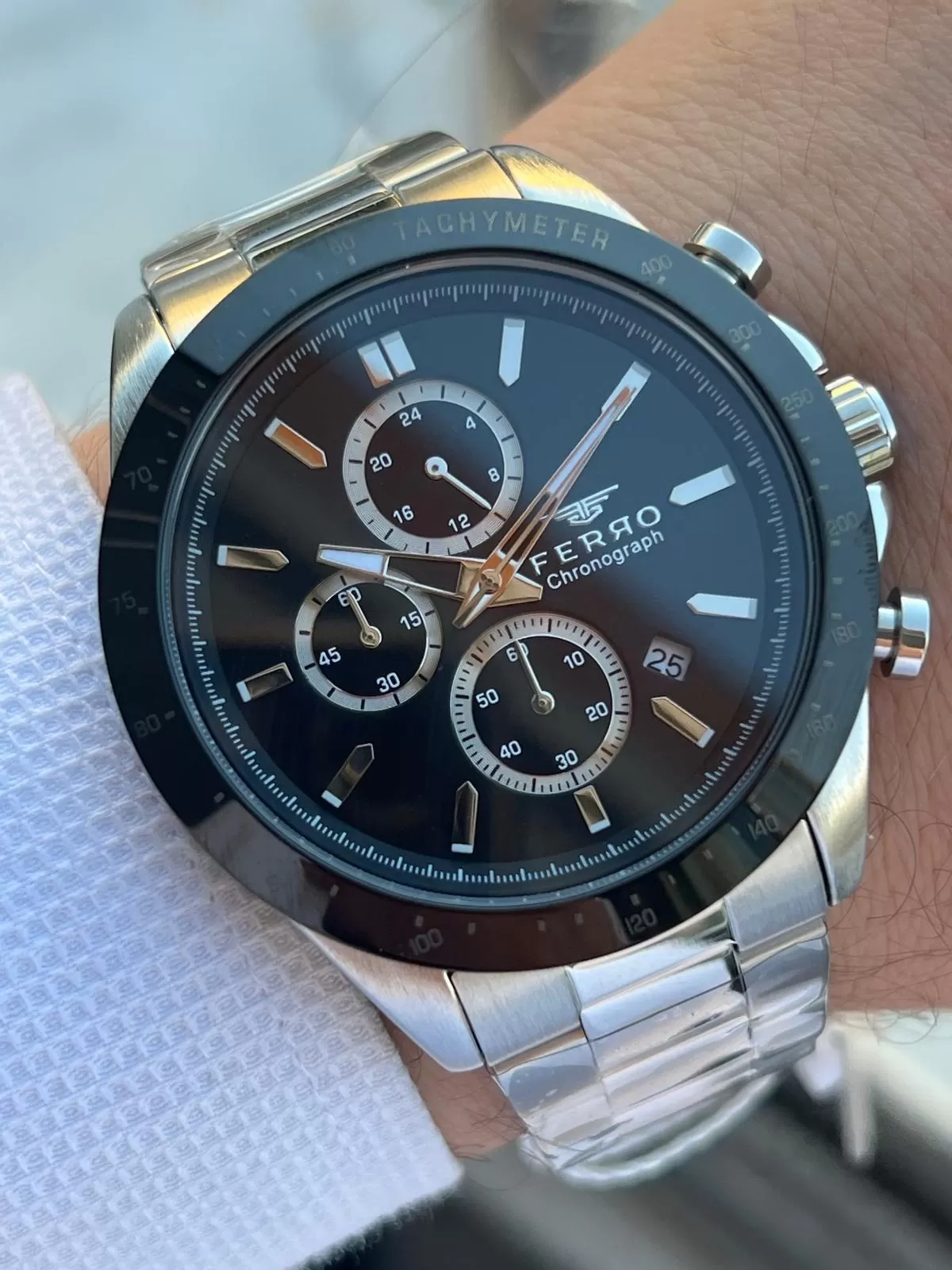 Ferro Çelik Kordon İç Fonksiyonları Aktif Chronograph 30 Mt Su Geçirmez Erkek Kol Saati EFM.31455.J2