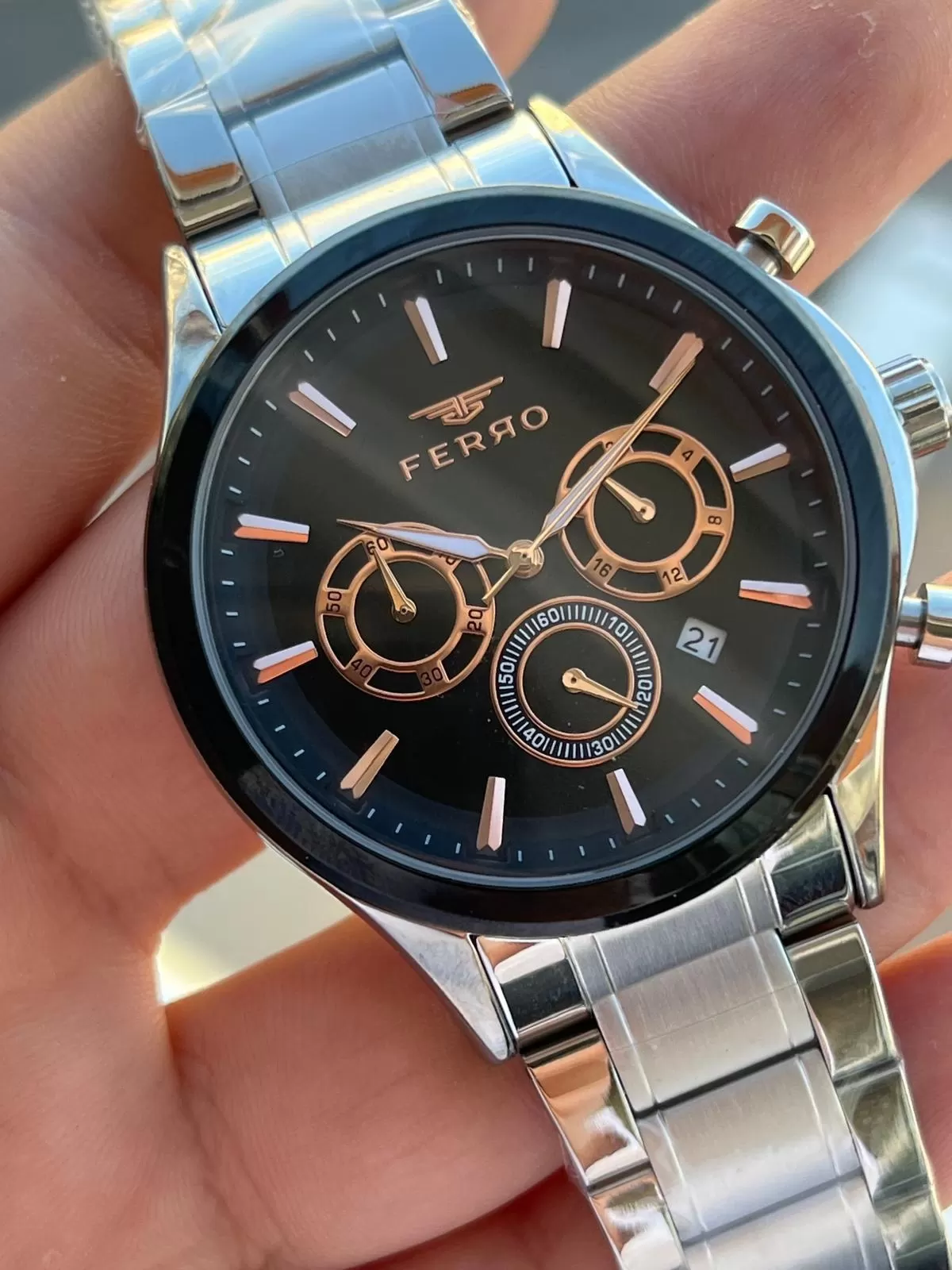 Ferro Çelik Kordon İç Fonksiyonları Aktif Chronograph 30 Mt Su Geçirmez Erkek Kol Saati EFM.1367.J2