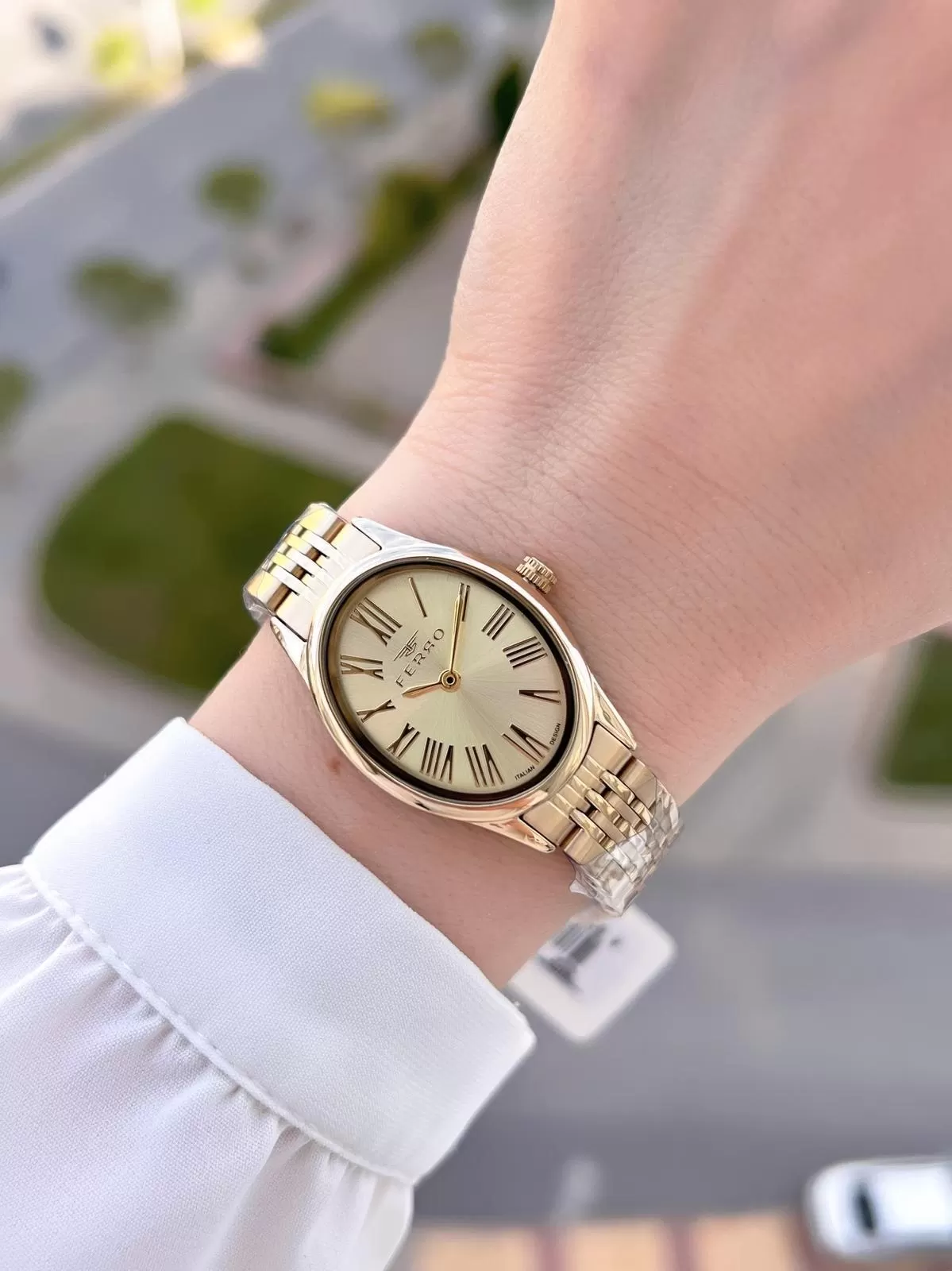 Ferro Çelik Kordon Oval Kasa İTALIAN DESIGN 2 Yıl Garantili Kadın Kol Saati+Bileklik EFL40145-M2