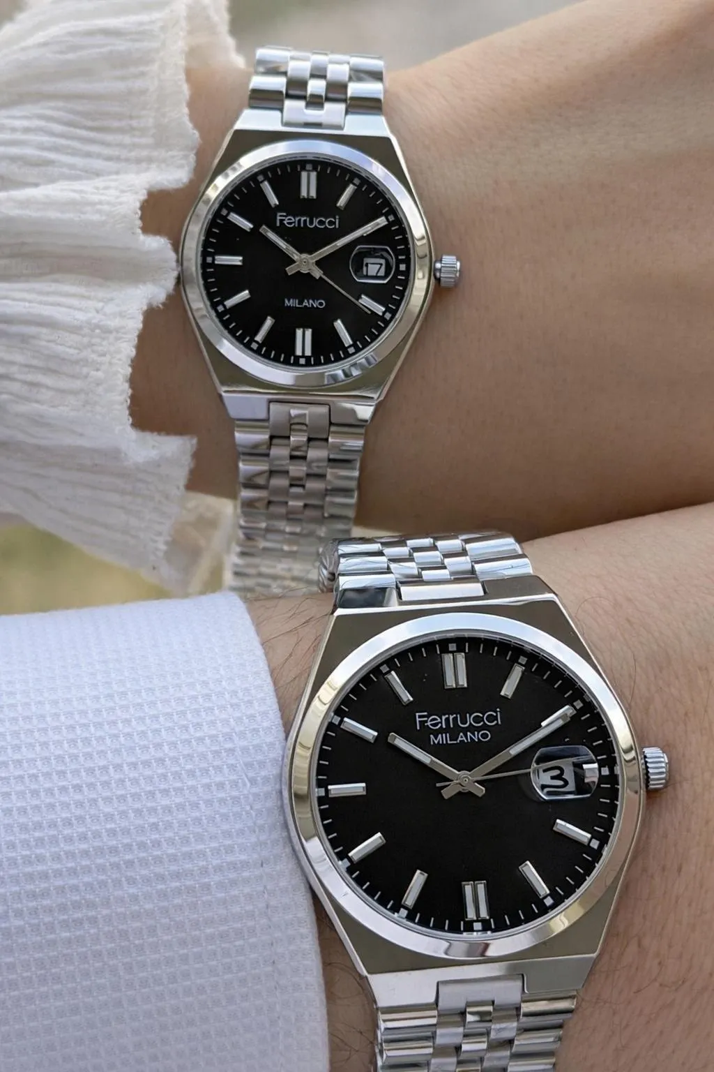 Ferrucci Çift Sevgili Saati Çelik Kordon 3 Atm Suya Dayanıklı Kol Saati VS.BLKT.0830