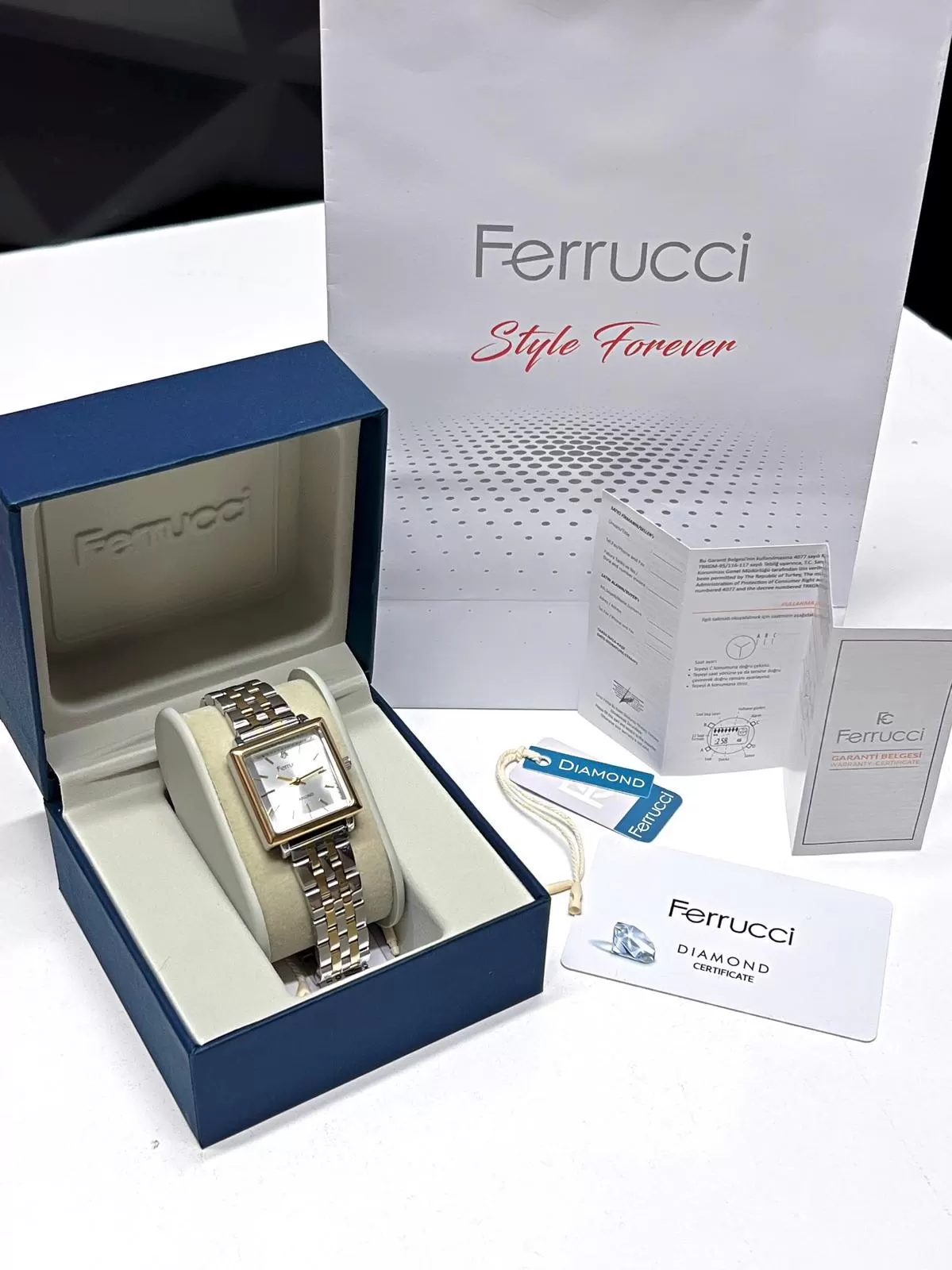 Ferrucci Diamond Pırlanta Taşlı Ve Sertifikalı Özel Kutulu Kadın Kol Saati+Bileklik BFC.01118-04