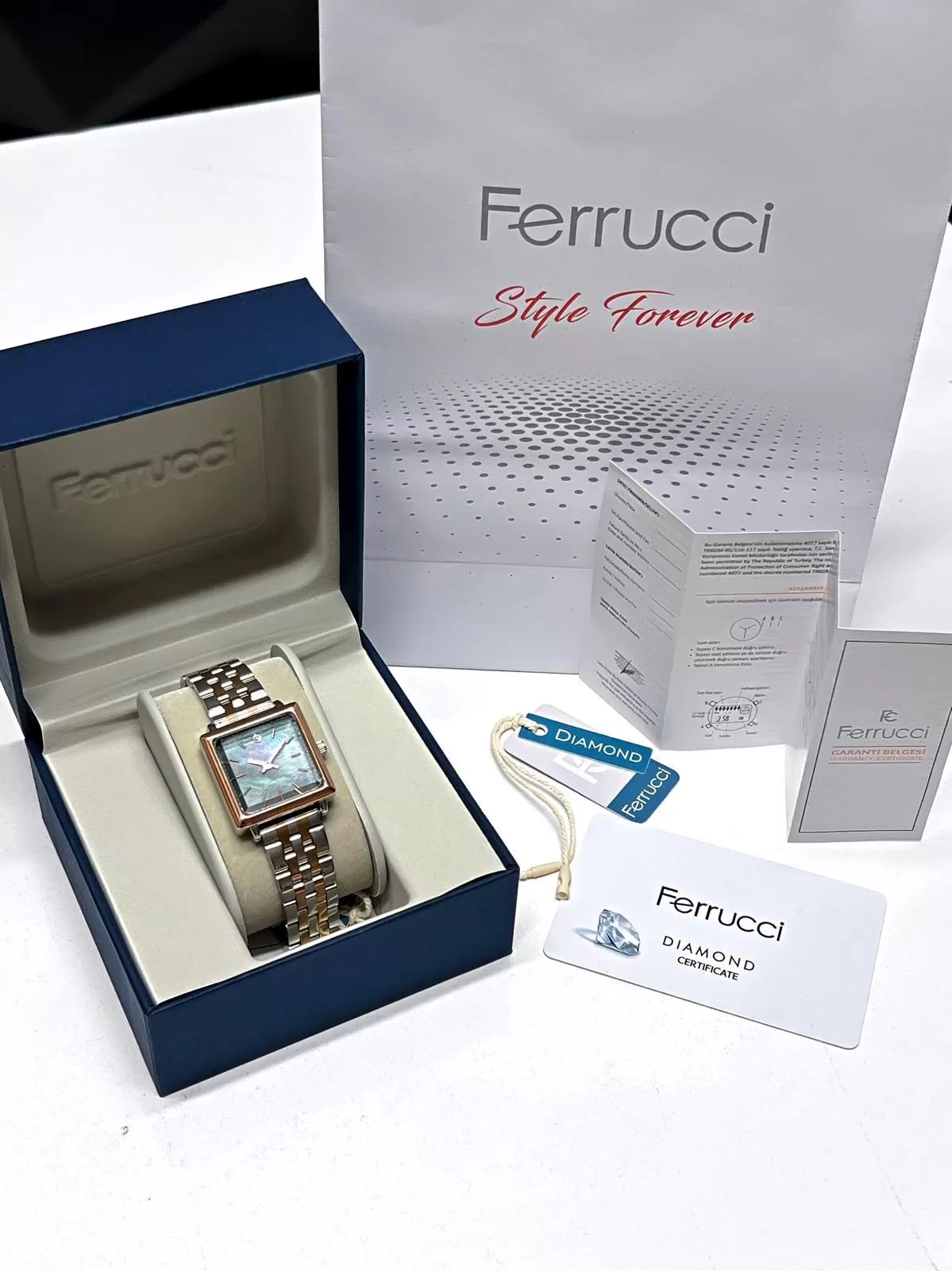 Ferrucci Diamond Pırlanta Taşlı Ve Sertifikalı Özel Kutulu Kadın Kol Saati+Bileklik BFC.01118-05