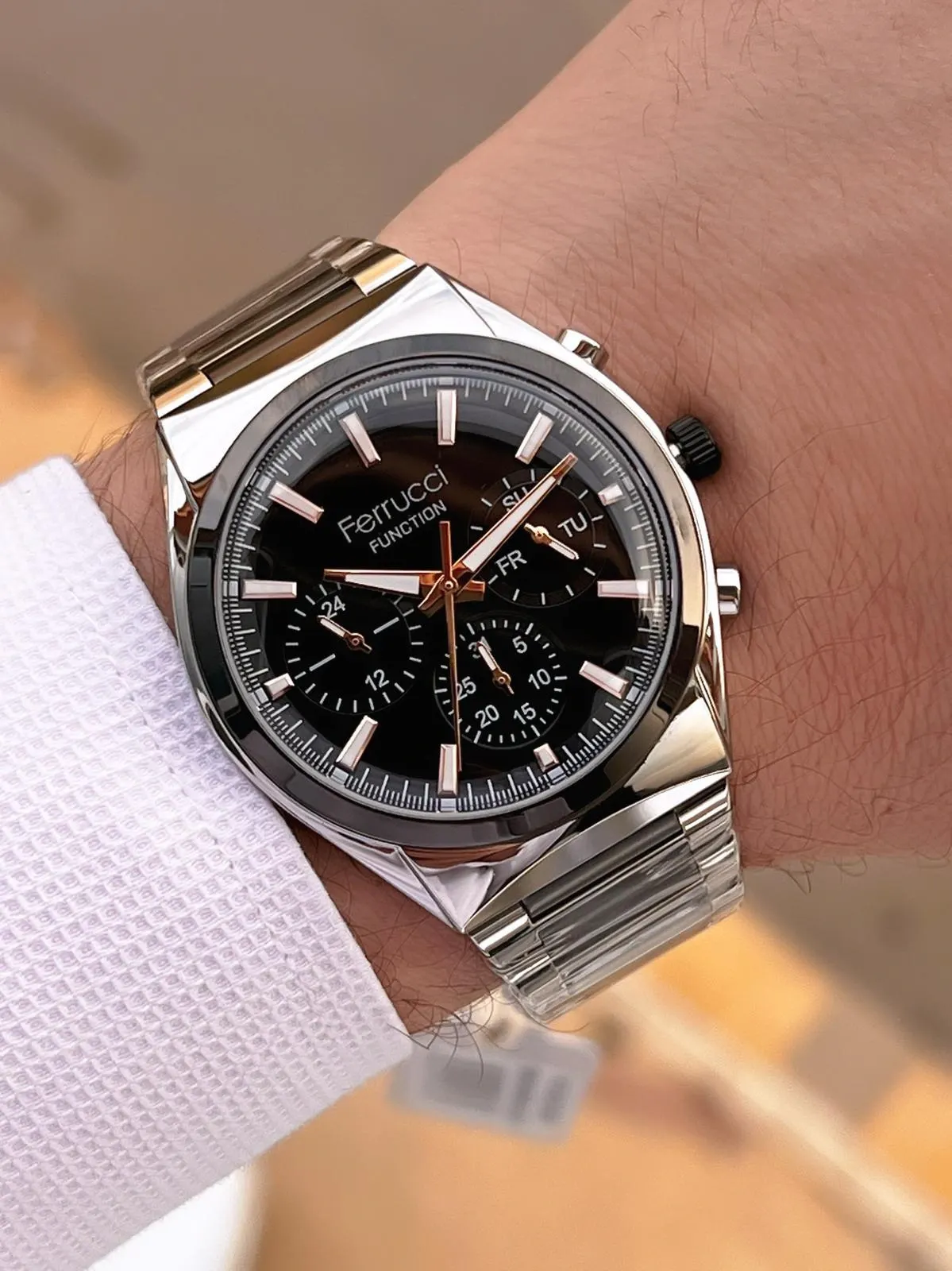 Ferrucci İç Fonksiyonları Aktif 30mt Suya Dayanıklı Çelik Kordon + Bİleklik Hediyeli Erkek Kol Saati VS.BLKT.0749