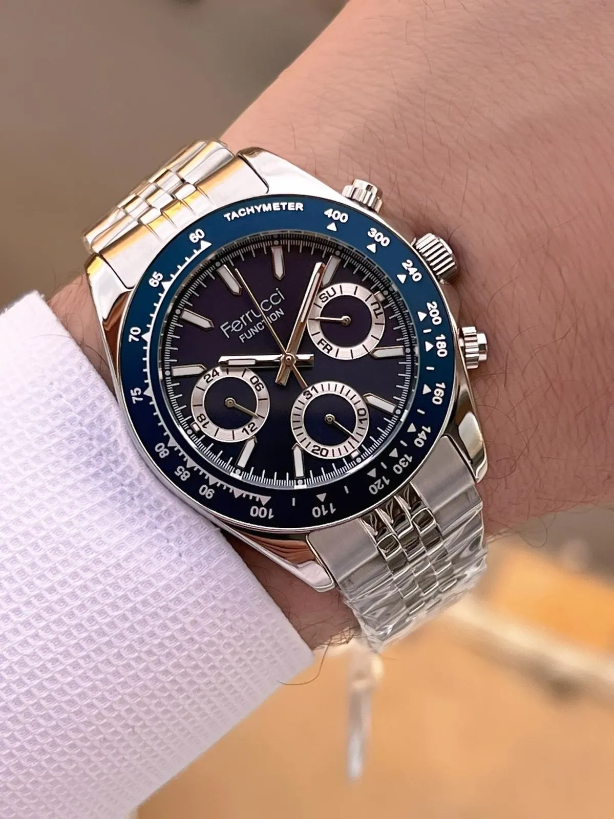 Ferrucci İç Fonksiyonları Aktif 30mt Suya Dayanıklı Çelik Kordon + Bileklik Hediyeli Erkek Kol Saati VS.BLKT.0778