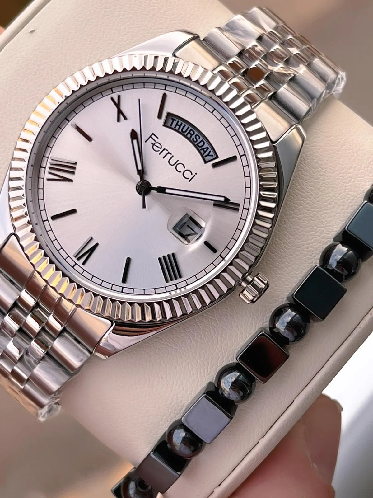 Ferrucci İç Fonksiyonları Aktif 30mt Suya Dayanıklı Çelik Kordon + Bileklik Hediyeli Erkek Kol Saati VS.BLKT.0774