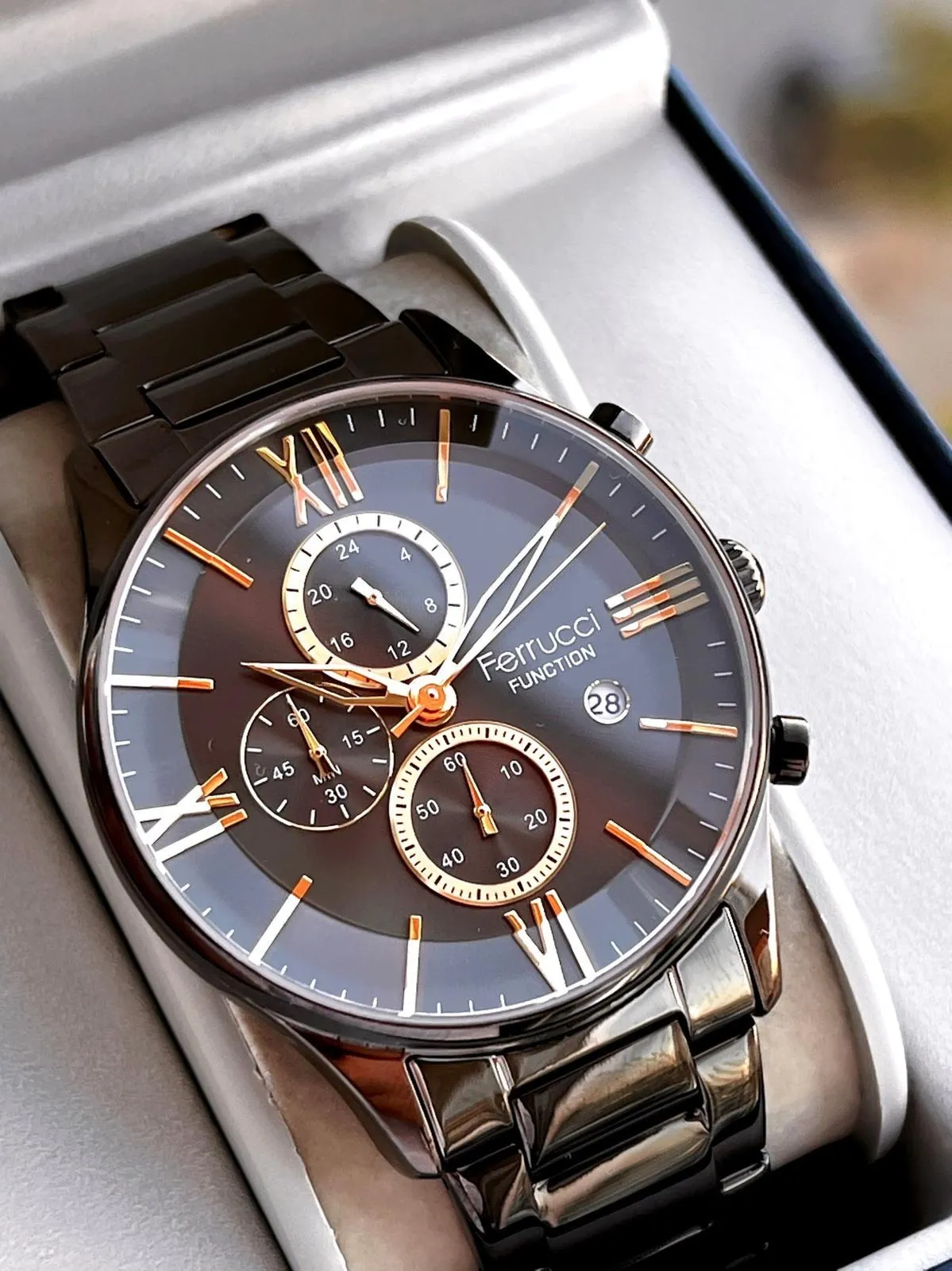 Ferrucci İç Fonksiyonları Aktif Takvim Ve Gün 30mt Suya Dayanıklı Çelik Kordon Erkek Kol Saati VS.BLKT.0600