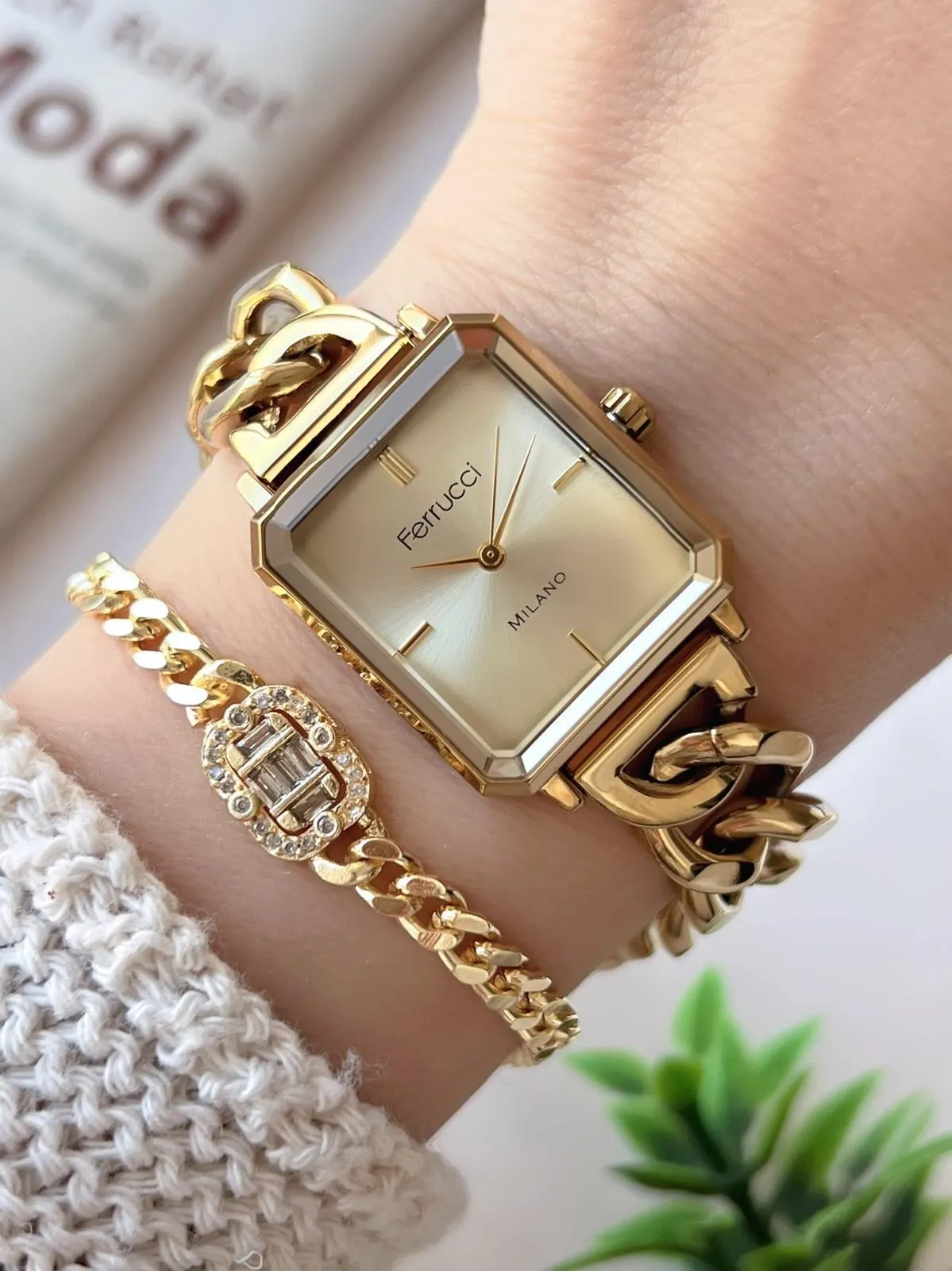 Ferrucci Kadın Kol Saati+Bileklik Özel Seri Çelik Kordon Kararma Renk Atma Yapmaz VS.BLKT.0739