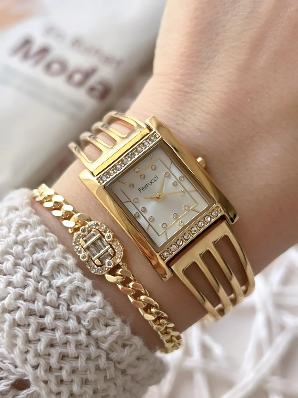 Ferrucci Kadın Kol Saati+Bileklik Özel Seri Çelik Kordon Kararma Renk Atma Yapmaz VS.BLKT.0744