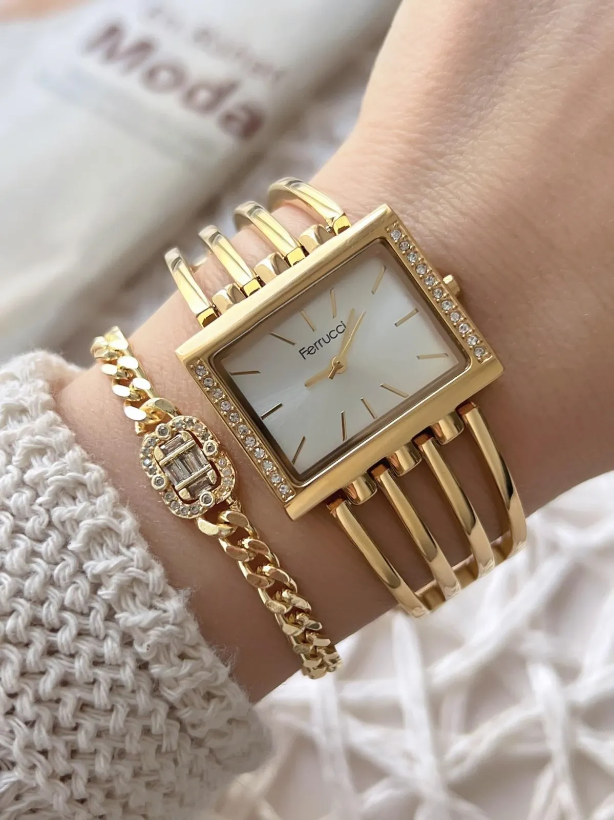 Ferrucci Kadın Kol Saati+Bileklik Özel Seri Çelik Kordon Kararma Renk Atma Yapmaz VS.BLKT.0747