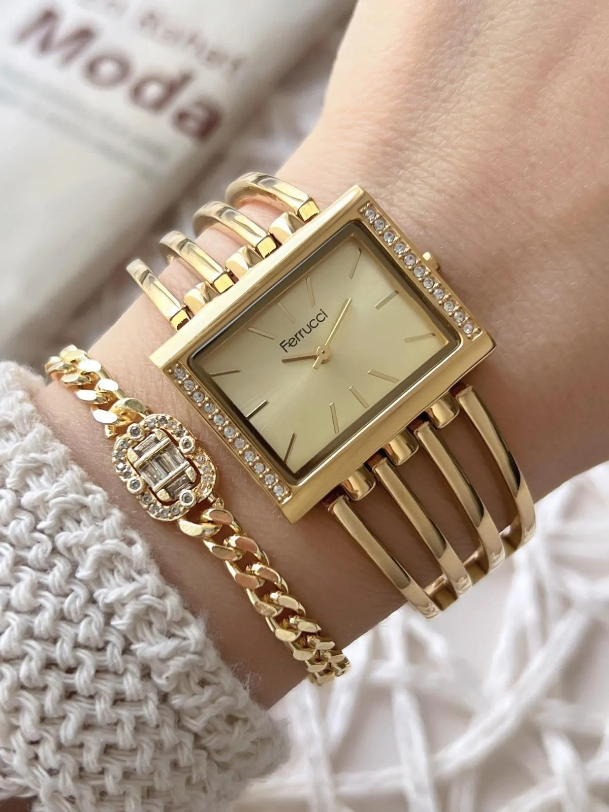 Ferrucci Kadın Kol Saati+Bileklik Özel Seri Çelik Kordon Kararma Renk Atma Yapmaz VS.BLKT.0748