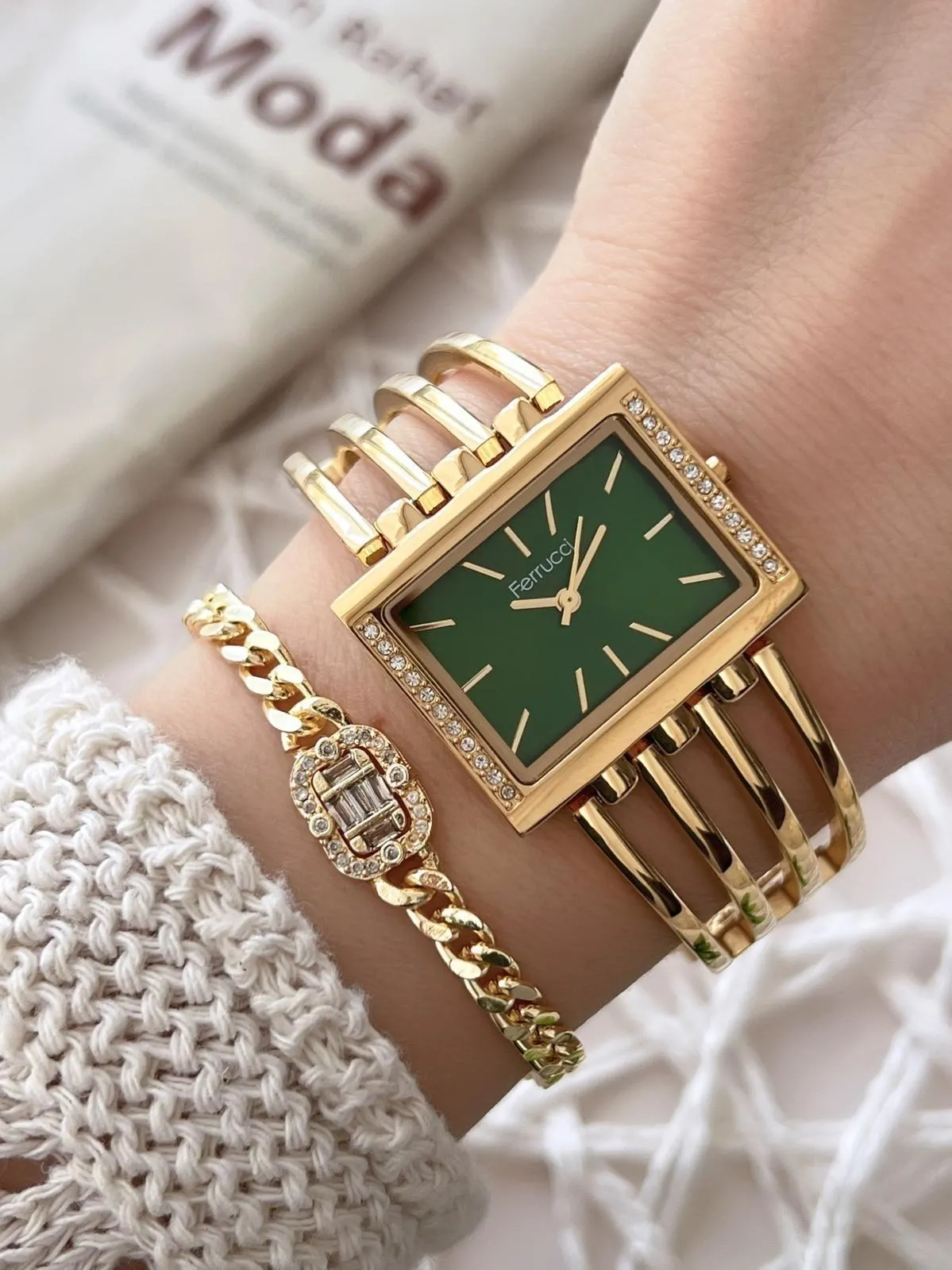 Ferrucci Kadın Kol Saati+Bileklik Özel Seri Çelik Kordon Kararma Renk Atma Yapmaz VS.BLKT.0762