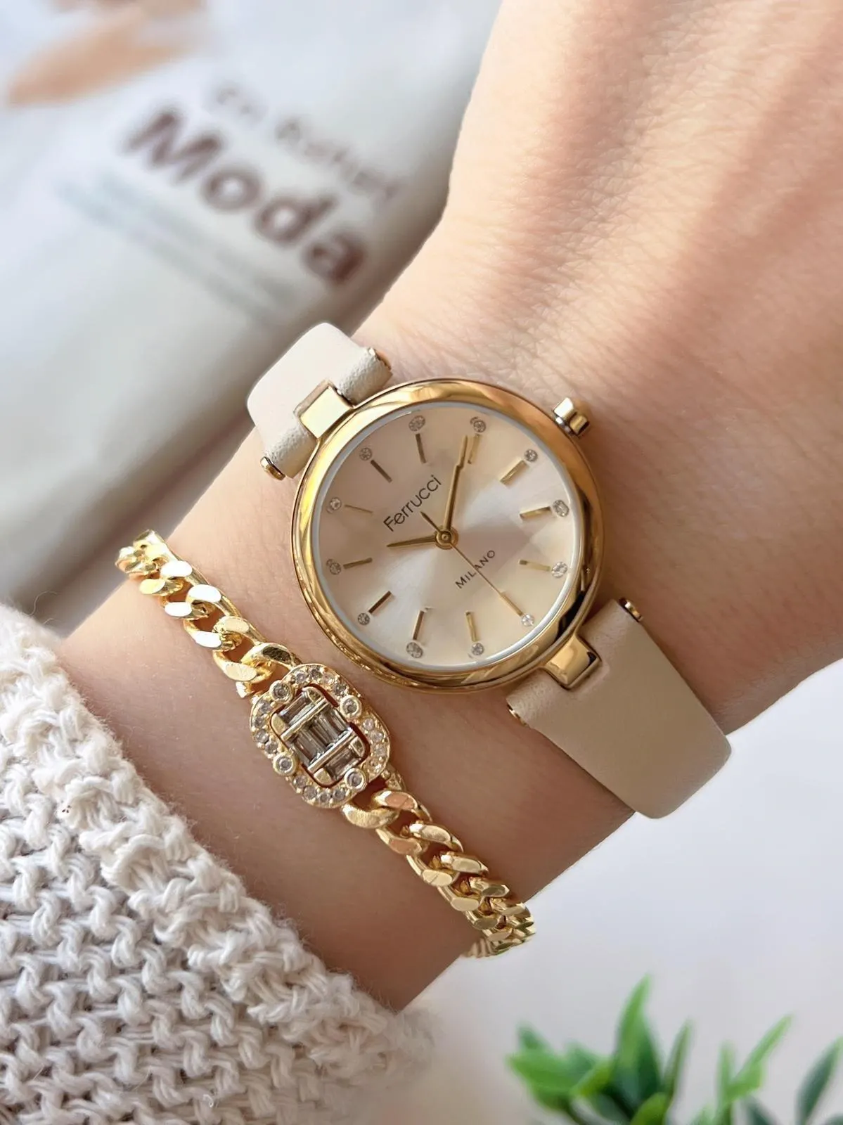 Ferrucci Kadın Kol Saati+Bileklik Özel Seri Deri Kordon VS.BLKT.0740