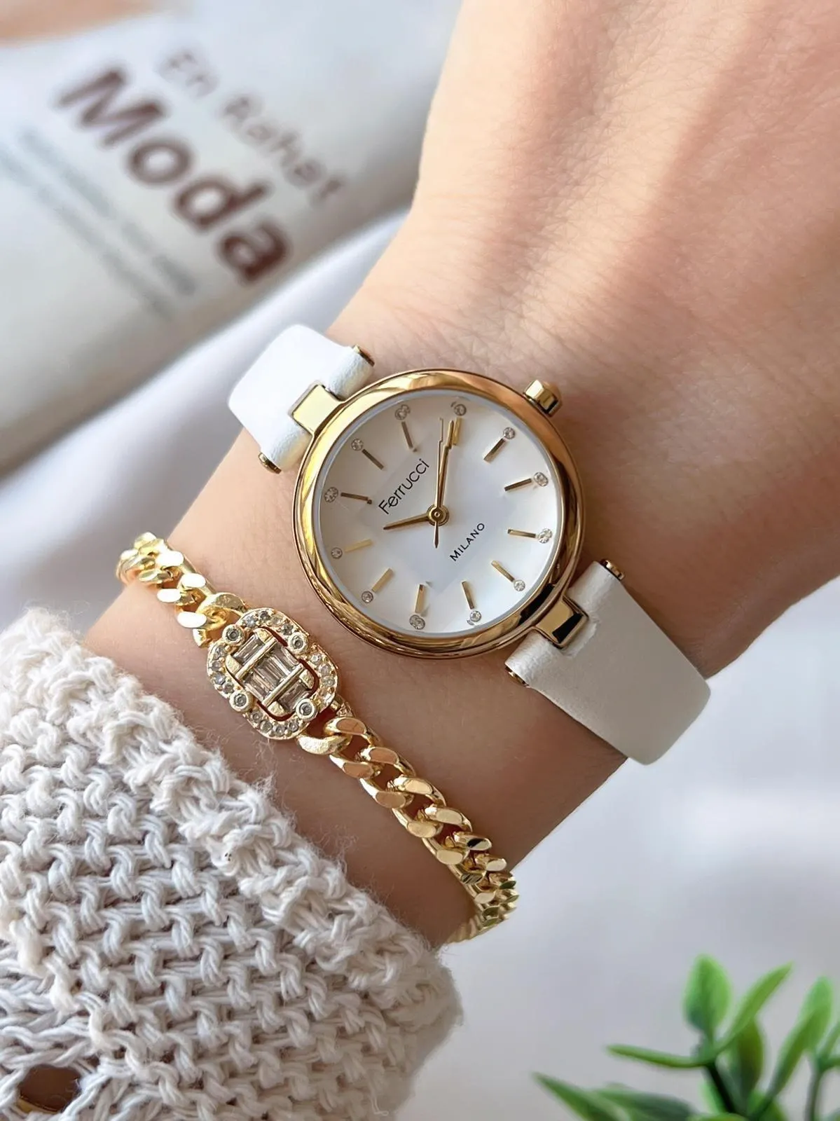 Ferrucci Kadın Kol Saati+Bileklik Özel Seri Deri Kordon VS.BLKT.0741