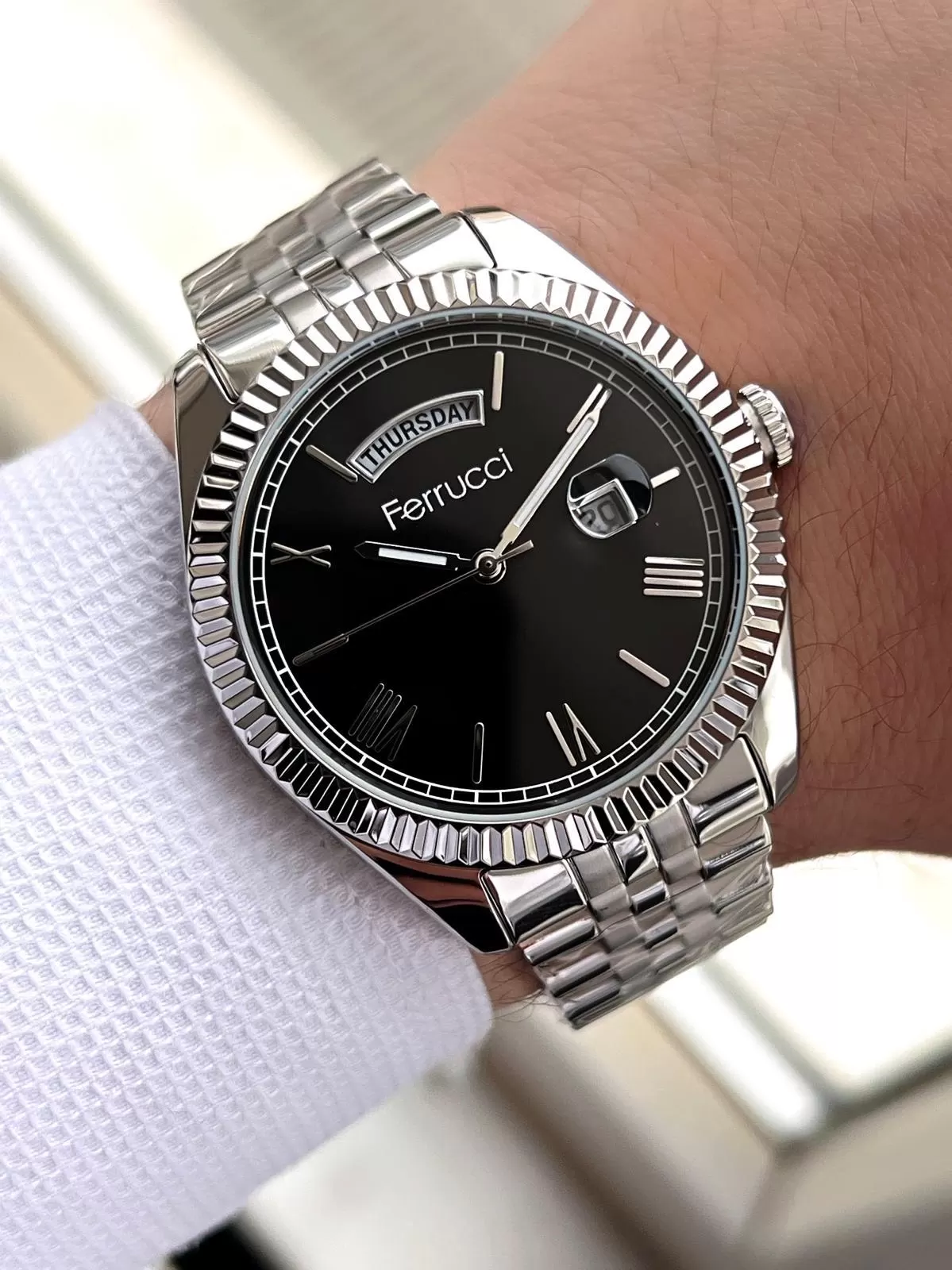 Ferrucci Rolex Model Çelik Kordon Takvimli Kadran 30 Mt Suya Dayanıklı Erkek Kol Saati FEC.13029M01