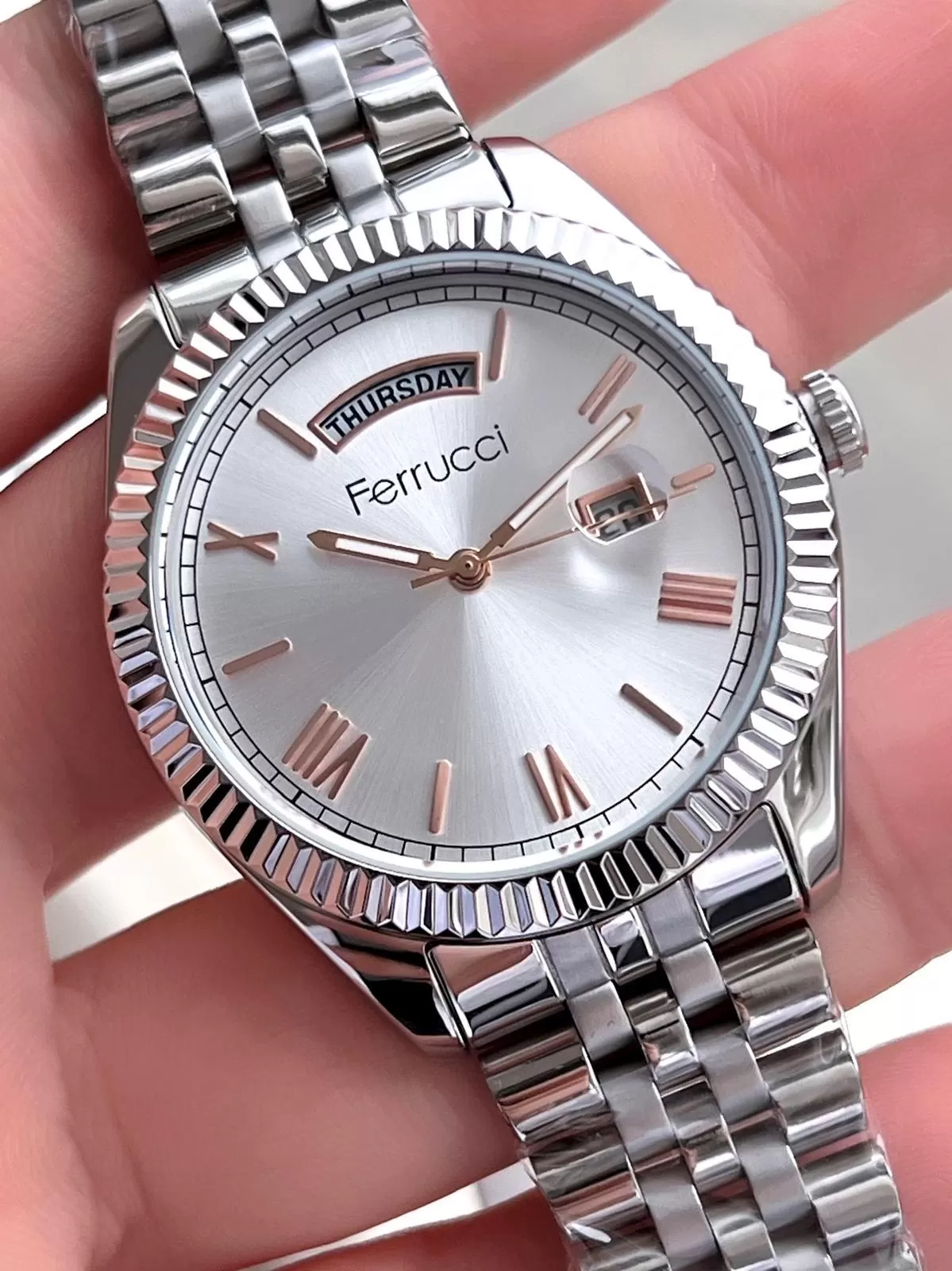 Ferrucci Rolex Model Çelik Kordon Takvimli Kadran 30 Mt Suya Dayanıklı Erkek Kol Saati FEC.13029M06