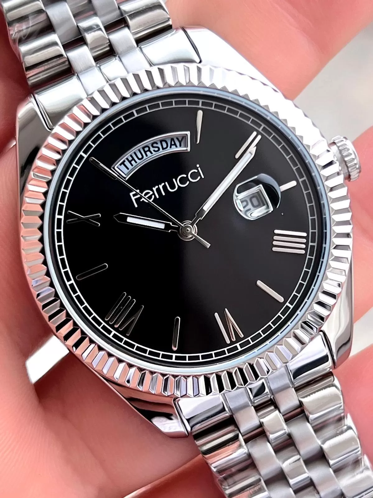 Ferrucci Rolex Model Çelik Kordon Takvimli Kadran 30 Mt Suya Dayanıklı Erkek Kol Saati FEC.13029M01