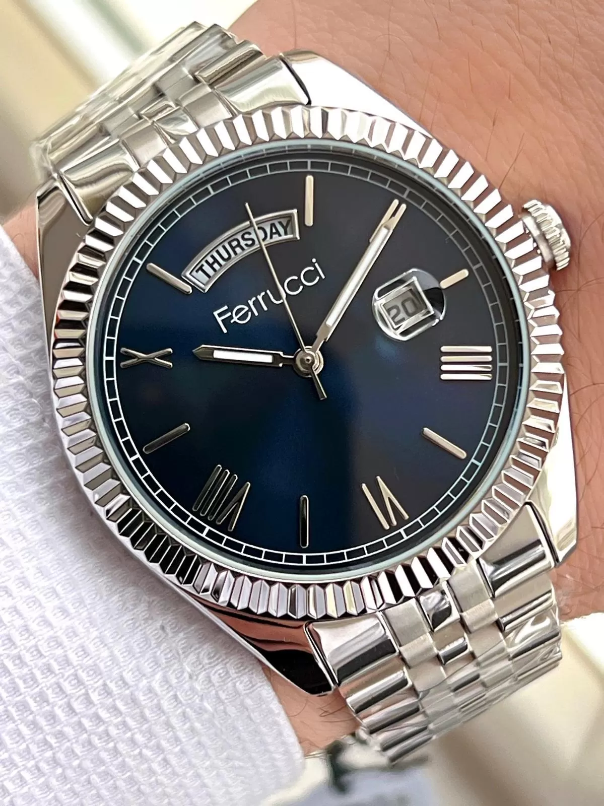 Ferrucci Rolex Model Çelik Kordon Takvimli Kadran 30 Mt Suya Dayanıklı Erkek Kol Saati FEC.13029M03